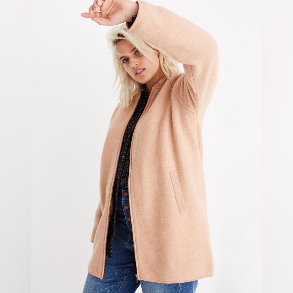 Madewell Bomber-Sweater-Jacket in Bright Apricot, Size Extra Large (XL) - Picture 10 of 11